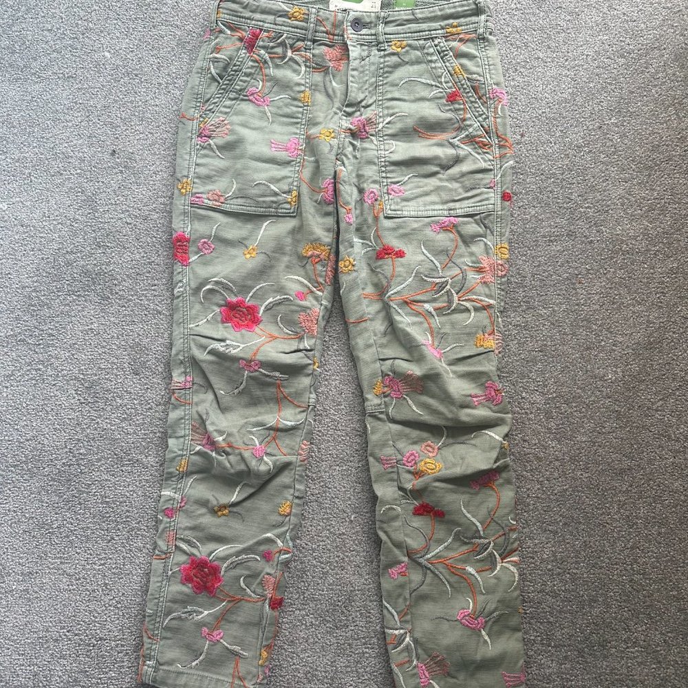 Anthropologie Embroidered Cargo Pants